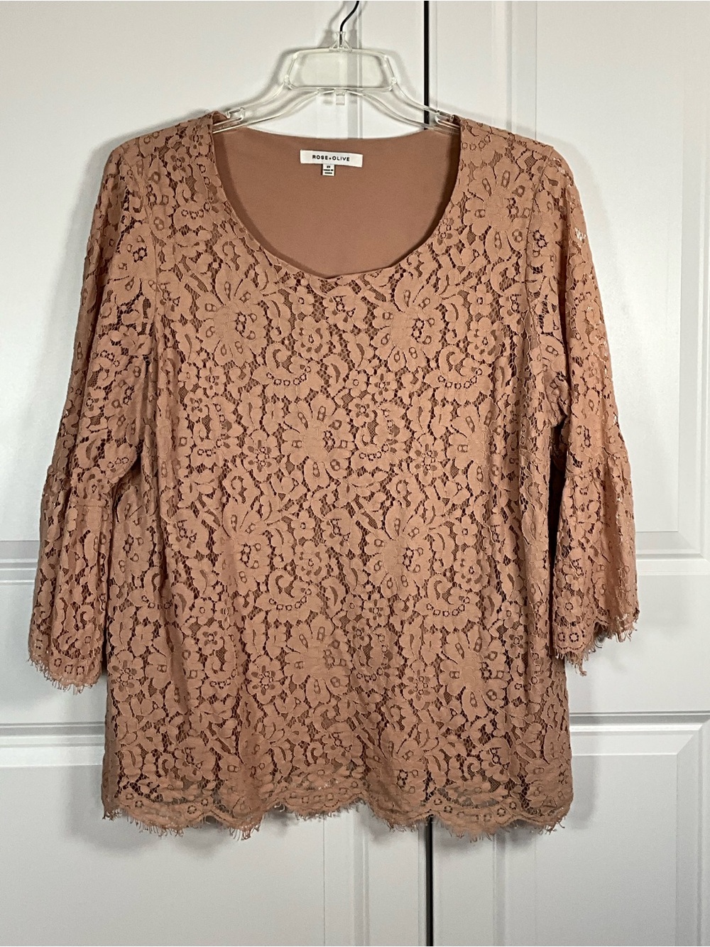 Rose & Olive Lace Blouse Size 2X Dusty Rose Floral Lace 3/4 Sleeves Lined - Picture 3 of 8